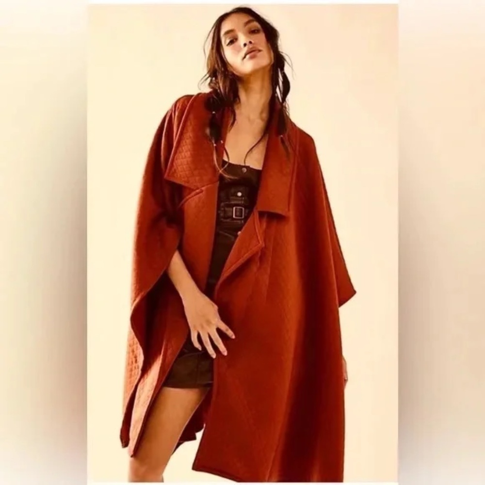 FREE PEOPLE Off Duty Quilted Poncho Rust Orange  O/S